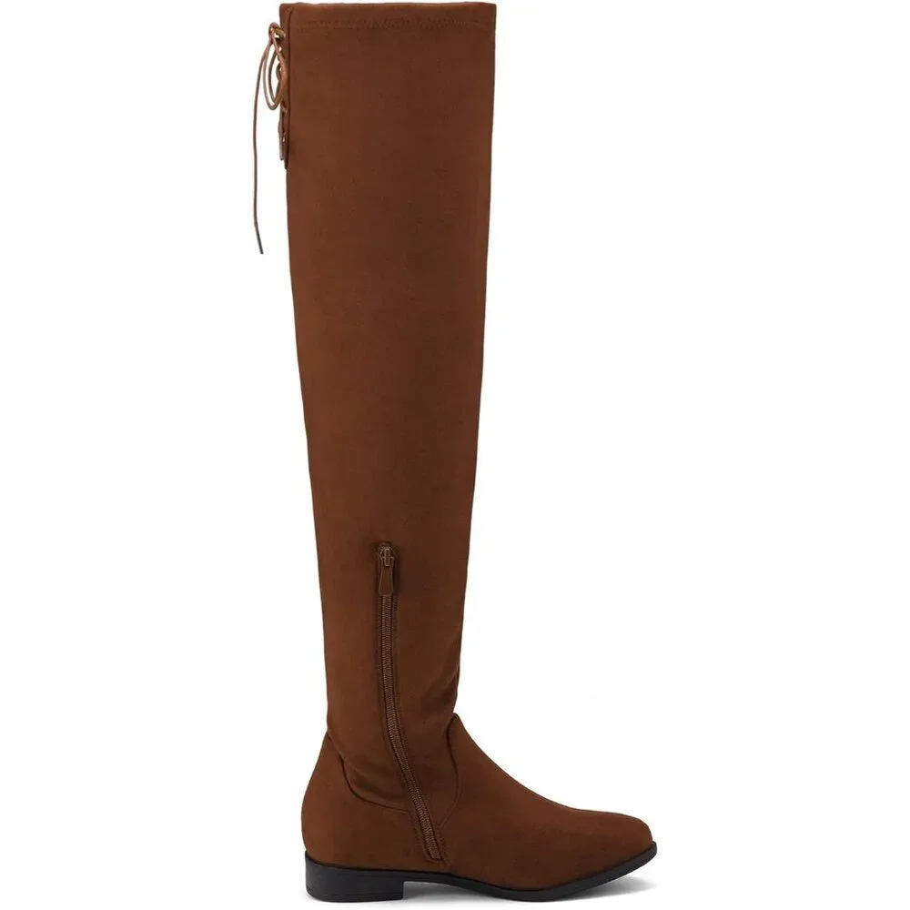 Women's Tan Textile Suede Over The Knee Thigh High Winter Riding Long Boots